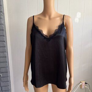 River Island ASOS Satin Spaghetti Strap Adjustable Camisole Top Black Size 10